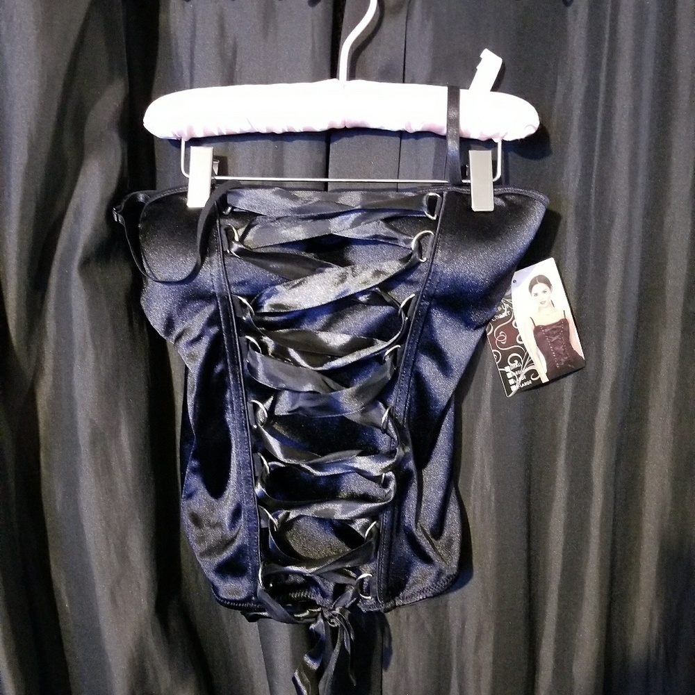 Black Satin Lace Up Corset